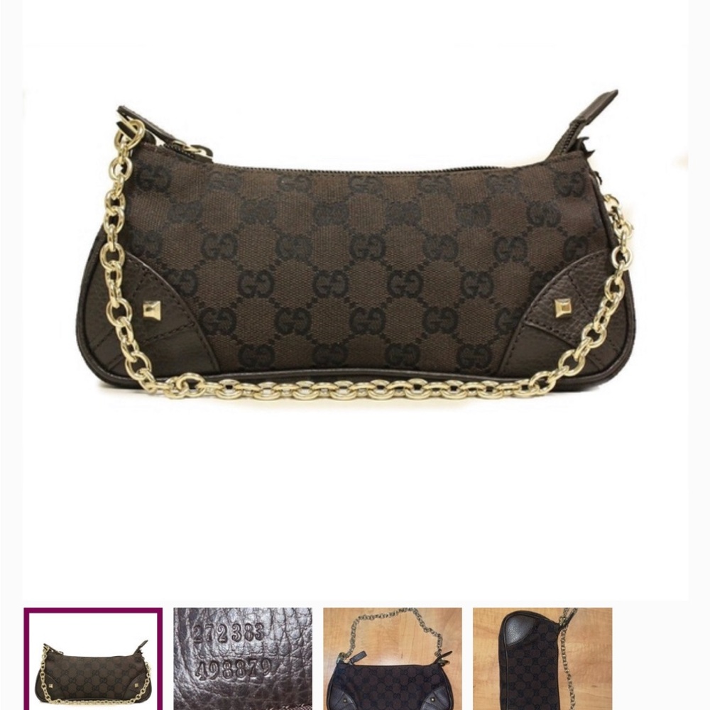 Gucci Dark Brown Shoulder Bag with Gold Chain